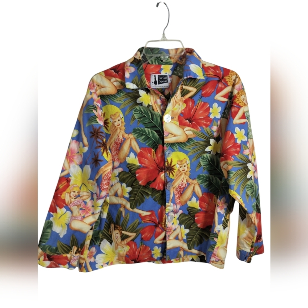3111)The Cat's Pajamas Colorful Tropical Button Up Pajamas Top Sz Small oversize